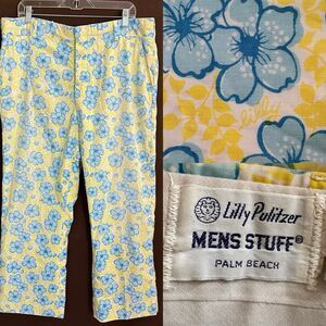 🤩RARE Lily Pulitzer men’s stuff Blue Yellow Floral Print size 37 x 27